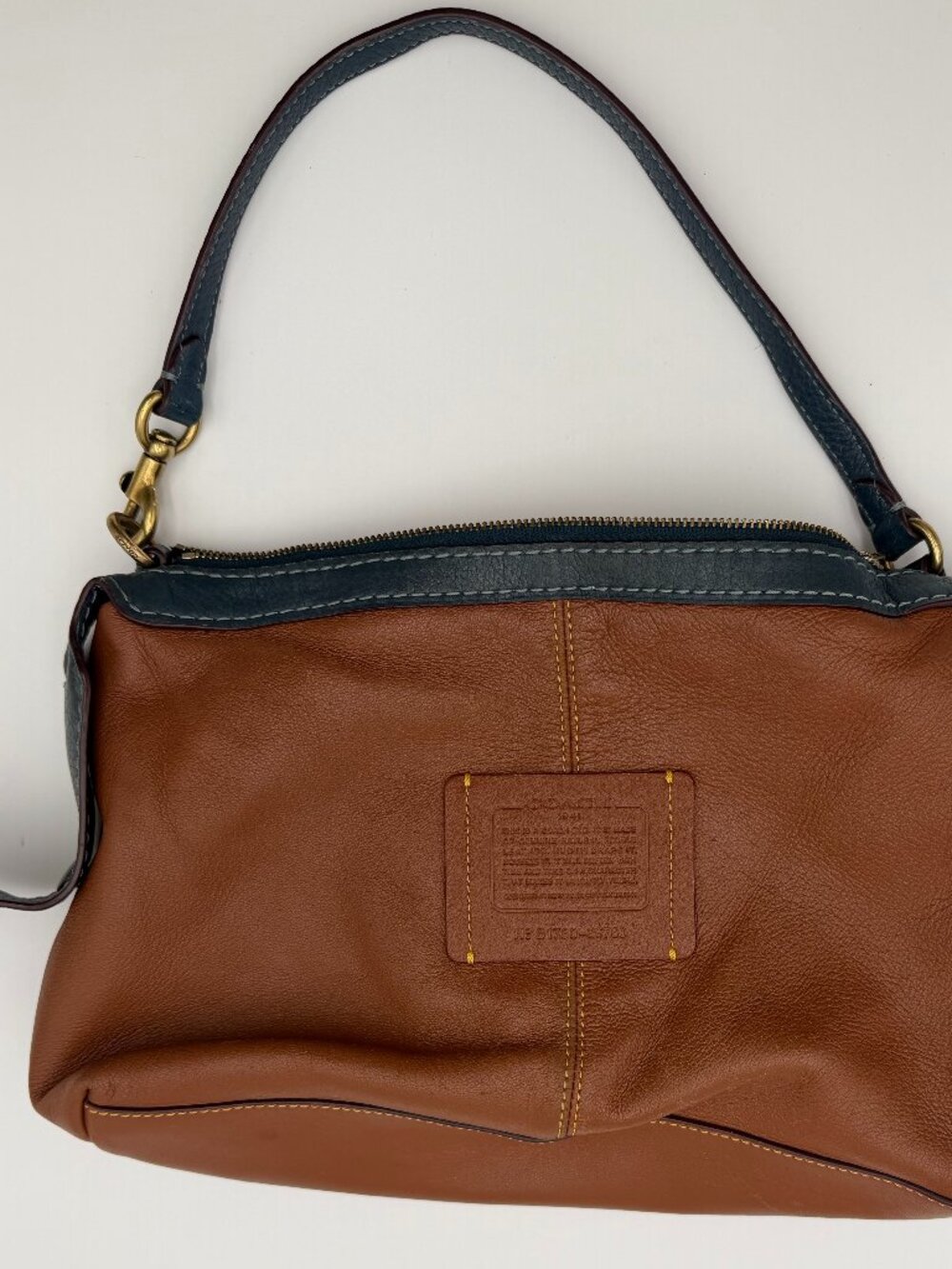 Coach Brown Blue Leather Shoulder Bag - Picture 2 of 5